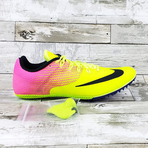 nike track spikes pink and yellow